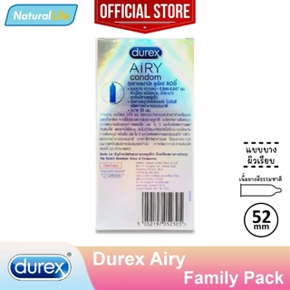Durex Airy Condom ถุงยางอนามัย ดูเร็กซ์ แอรี่ กล่องใหญ่ ผิวเรียบ แบบบาง 0.04 ขนาด 52 มม. 1 กล่องใหญ่ (บรรจุ 10 ชิ้น)