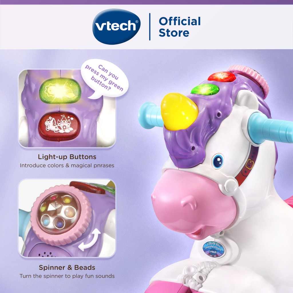 VTech ม้าชิงช้าสะบัด 2-in-1 ขี่ได้ ของเล่นเพลง แสง เรียนรู้ ยูนิคอร์น 80-192300 Unicorn horse - รูปที่ 3