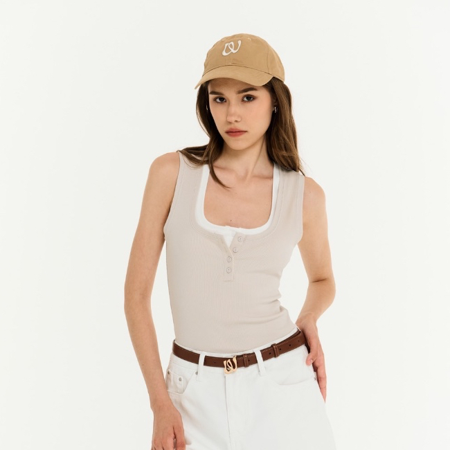 Withit plain ribbed tank top W embroidery เสื้อกล้ามกระดุมบน - TPW02388