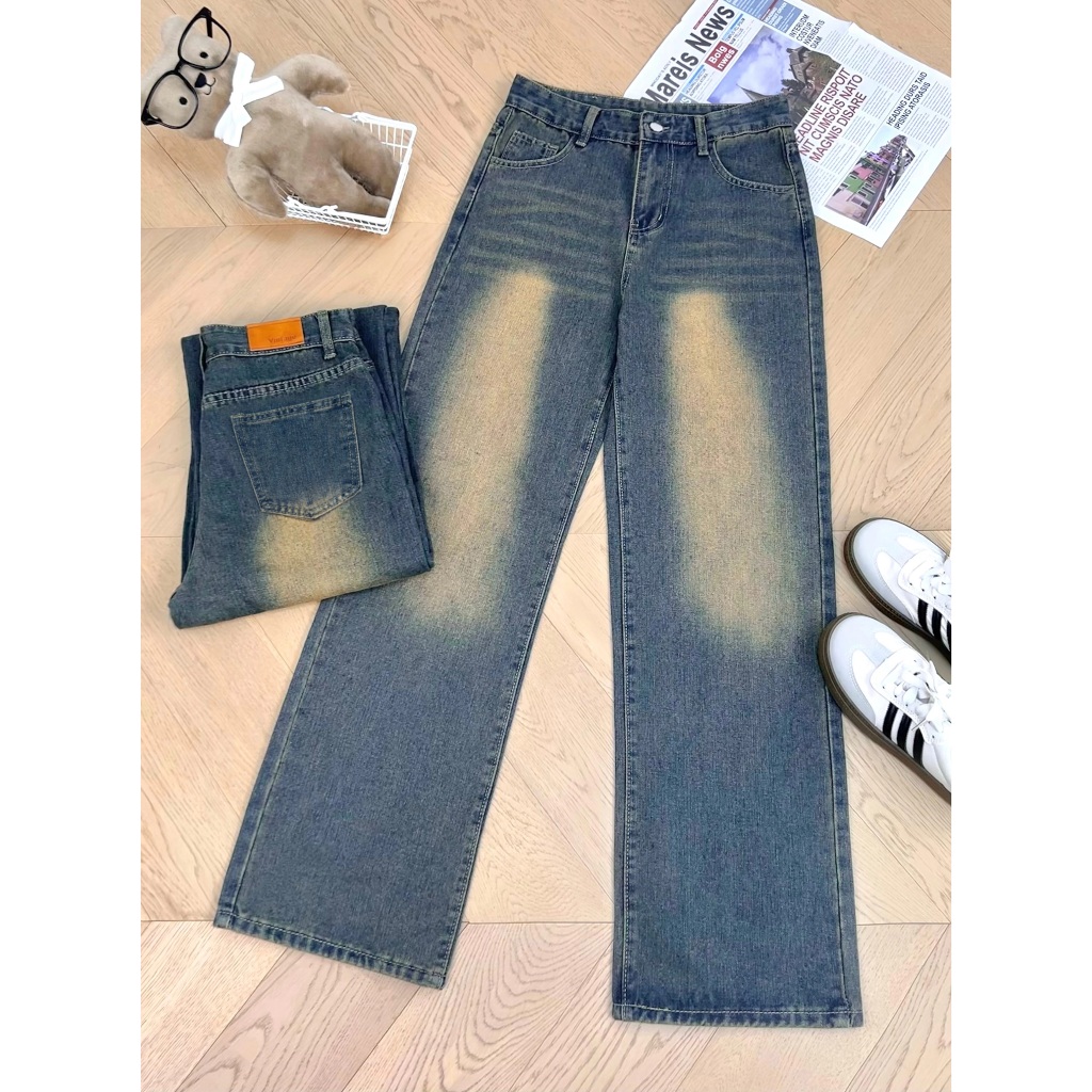 กางเกงยีนส์ กางเกงกระบอก สไตล์วินเทจ พรางหุ่น ทรงเป็ะ#1214