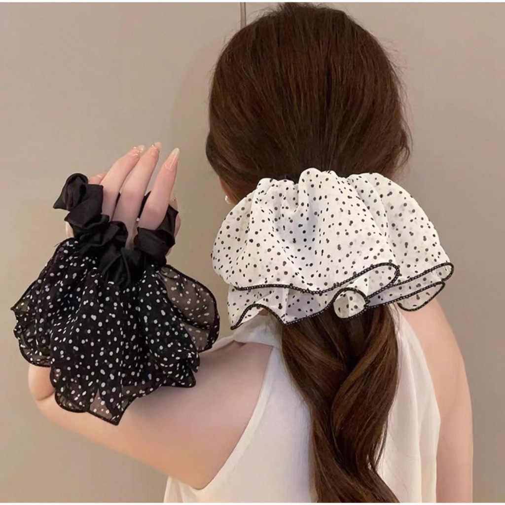 ยางรัดผม polka dot ผ้าชีฟอง ยางมัดผม แฟชั่น - รูปที่ 6