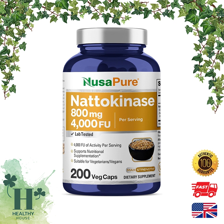 พร้อมส่ง NusaPure Nattokinase 4000 FU 800mg, 200 Veggie Capsules (Vegan, Non-GMO)
