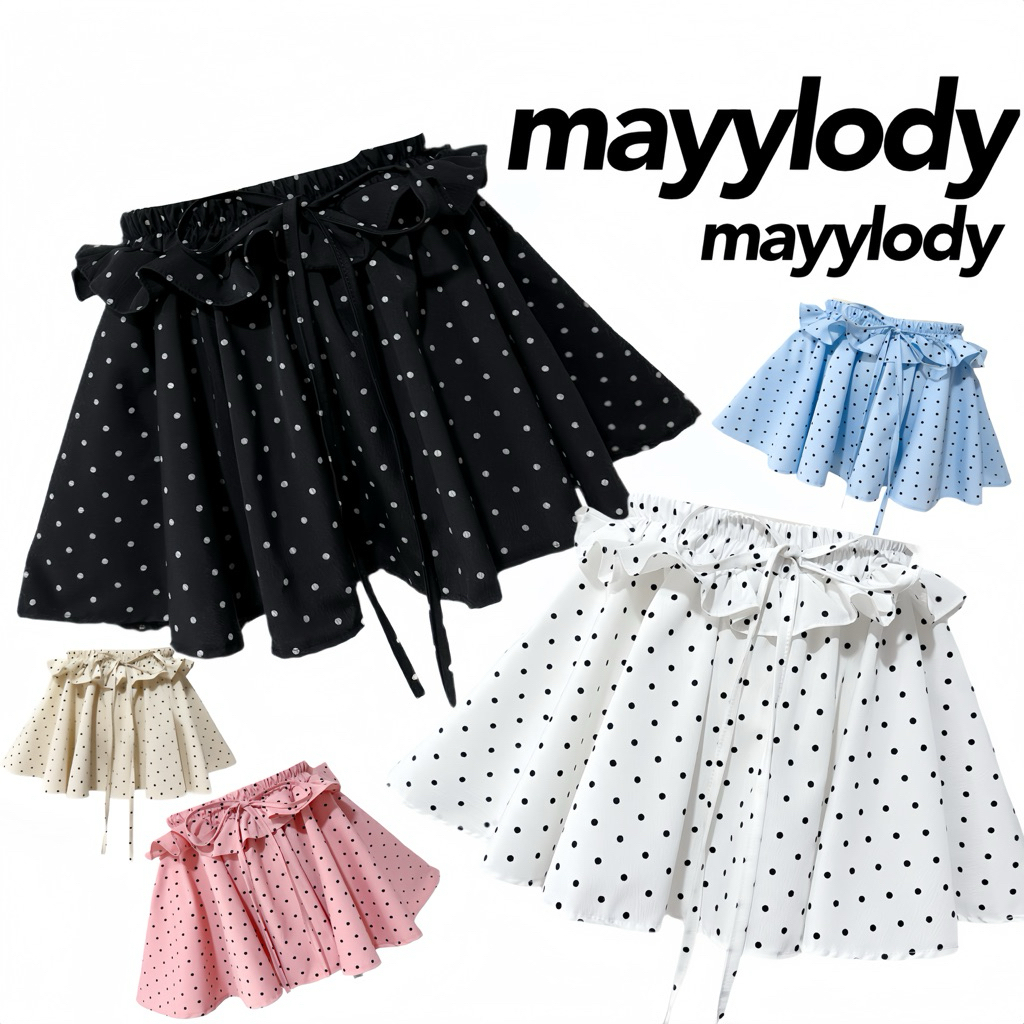 ❤️mayylody❤️ Polkadot Skirt กระโปรงจับจีบเเต่งระบาย มาใหม่ล่าสุด น่ารักไสต์คุณหนูสุด🎀🪞🌸กระโปรง กระโปรงสั้น กระโปรงลายจุด