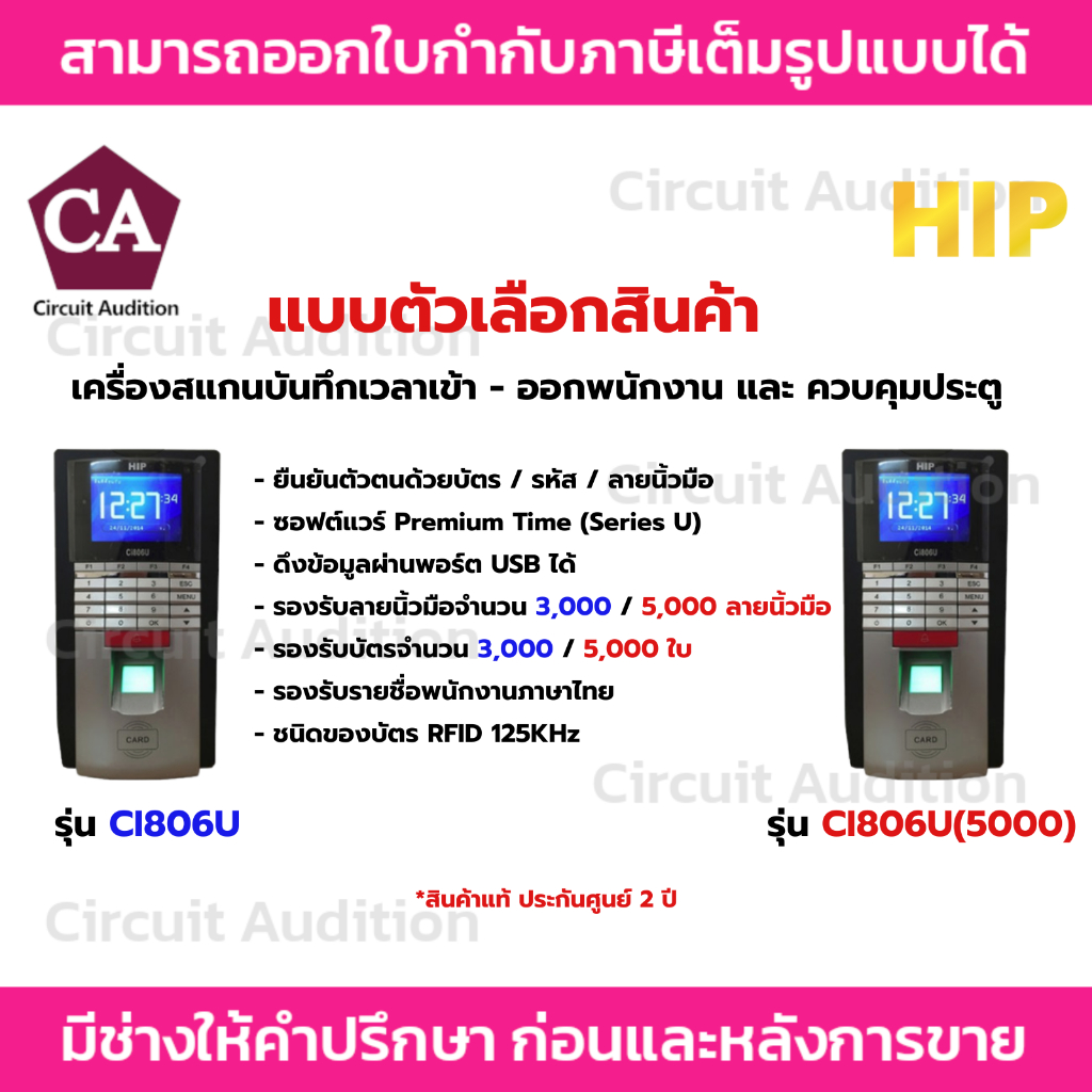 HIP เครื่องสแกนลายนิ้วมือ ทาบบัตร ควบคุมการเปิด-ปิดประตู รุ่น Ci806U