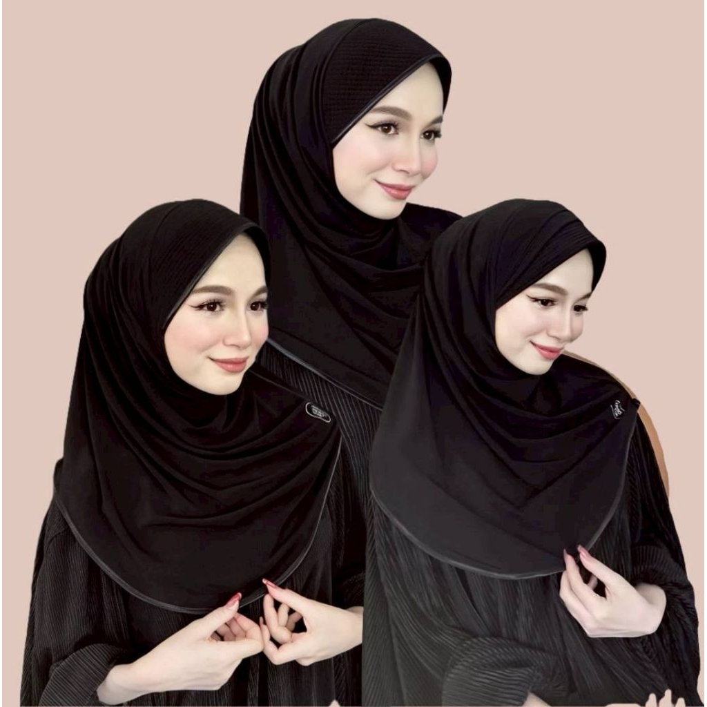 ฮิญาบสวมสำเร็จ ผ้ายืดสีดำ