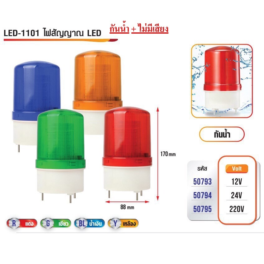 ไฟไซเรน LED กระพริบ กันน้ำ ไม่มีเสียง 12V-220V