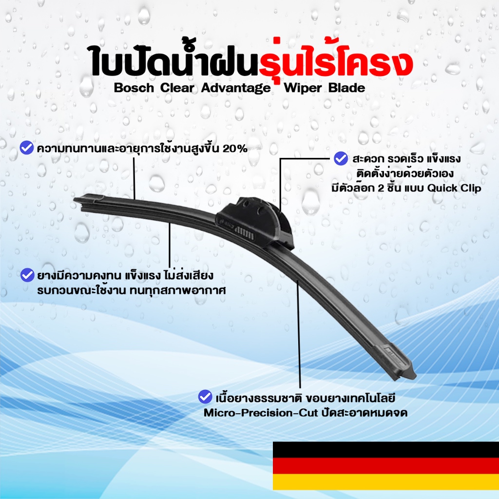 BOSCH ใบปัดน้ำฝน ไร้โครง HONDA CITY ปี 1996-2023 รุ่น CLEAR ADVANTAGE - รูปที่ 5