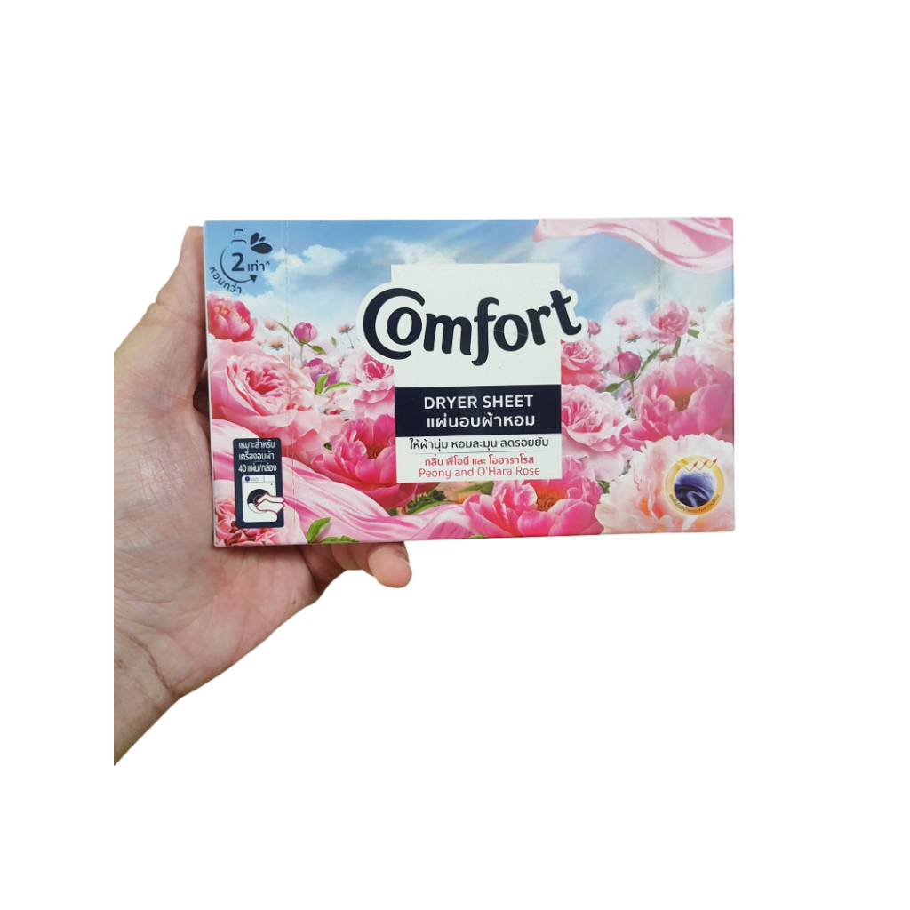 คอมฟอร์ท แผ่นอบผ้าหอม พีโอนีและโอฮาราโรส 40 แผ่น Comfort Dryer Peony Sheets (40 sheets/box)