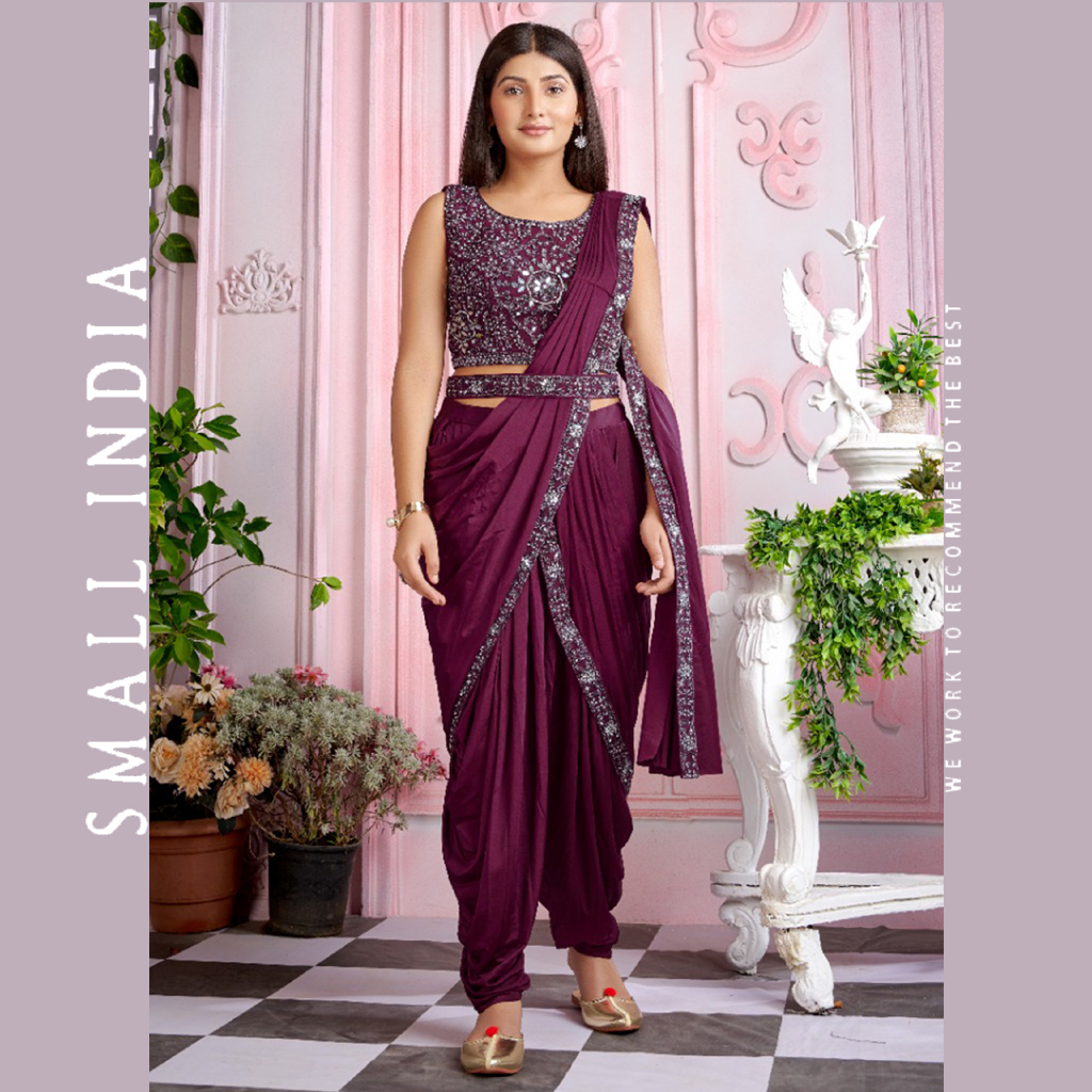 {**ส่งฟรี**} SMALL INDIA 🥻 Lycra Sequins Saree ชุดสาหรี 🥻 Women Saree