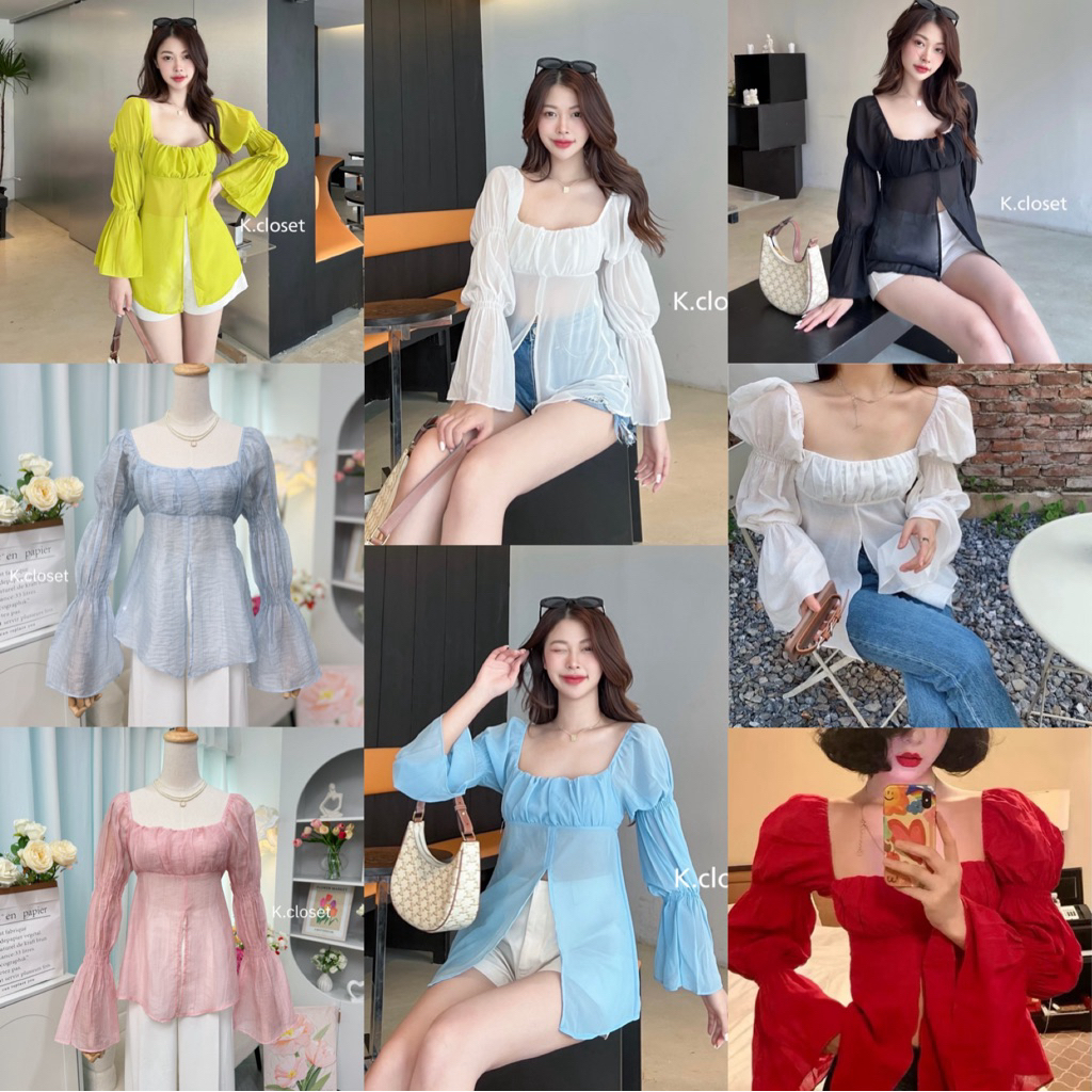 เสื้อปาดไหล่แขนพอง เสื้อญาญ่า มีอกใหญ่ สาวอวบใส่ได้ค่า✨💗