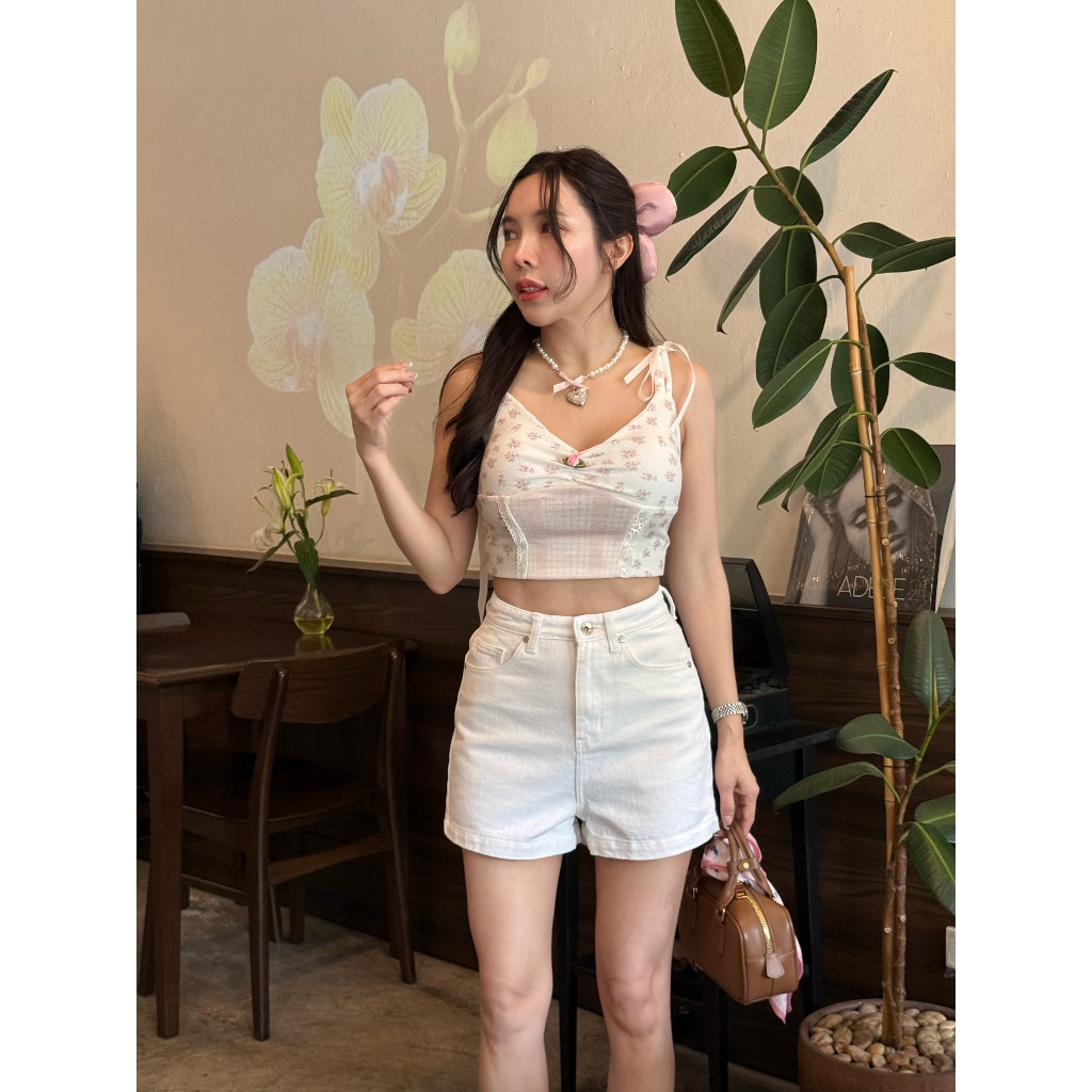 ยีนส์SARAN P15 กางเกงยีนส์ขาสั้นสีขาว