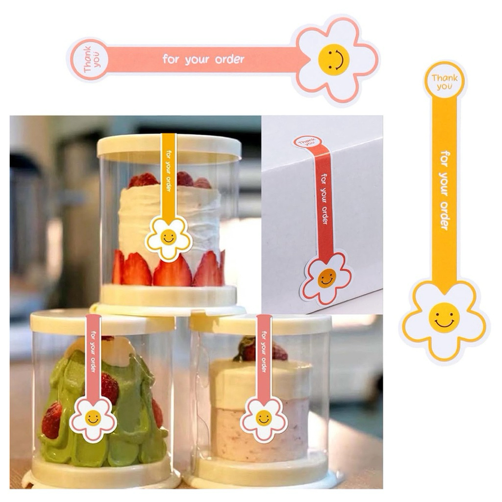 HUB2521-สติกเกอร์คาดกล่องขนม THANK YOU  ดอกไม้คละสี  100ดวง/แพ๊ค