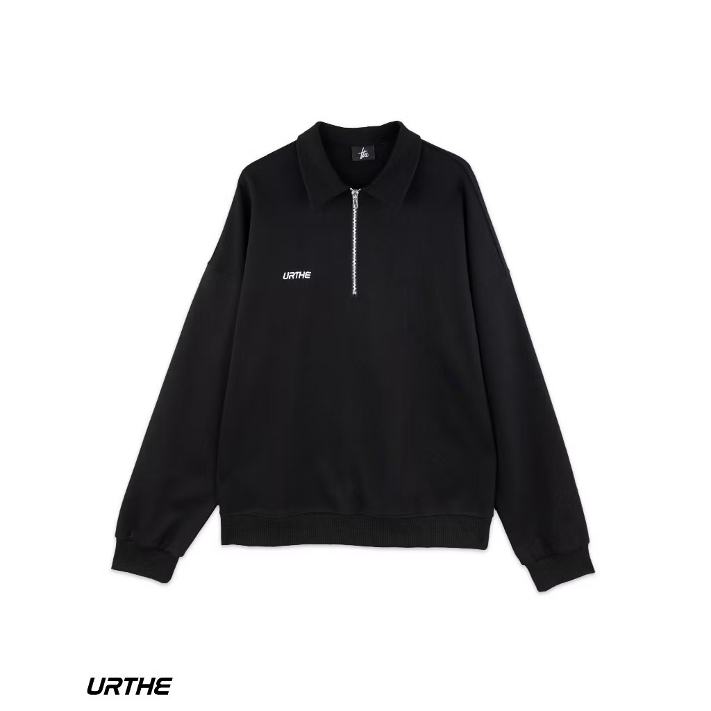 URTHE - เสื้อสเวตเตอร์ แขนยาว คอปก รุ่น ZIP SWEATSHIRT