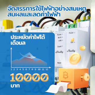 Shelly Pro 3EM เครื่องวัดพลังงานไฟฟ้า 3 เฟส WiFi Smart Energy Meter ติดตั้งราง DIN ควบคุมผ่านมือถือ รองรับ EcoFlow MQTT
