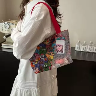 HAWM-กระเป๋าถือใสลาย Hello Kitty กันน้ำ กระเป๋านักเรียน กระเป๋าเอนกประสงค์ (ใส่เอกสาร ช้อปปิ้ง ท่องเที่ยว ว่ายน้ำ)