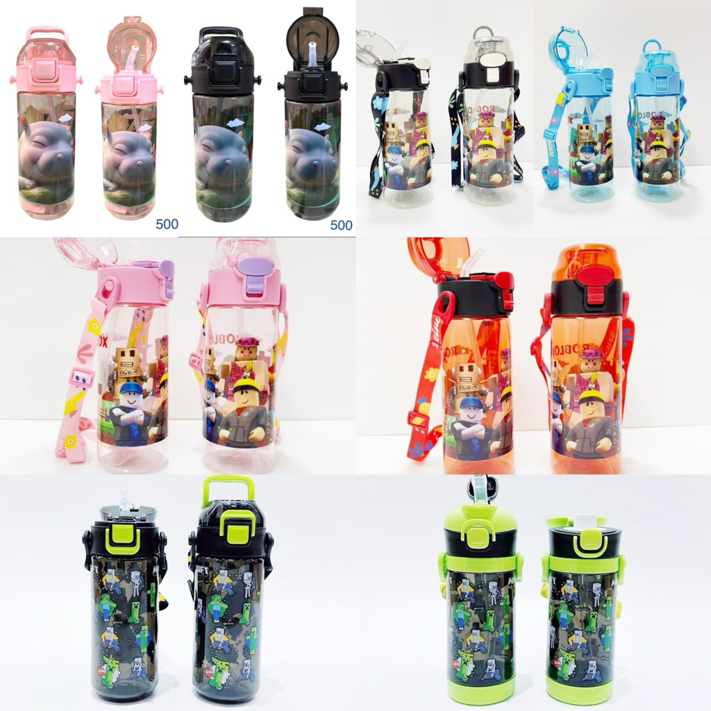 🦛 ของมันต้องมี กระติกน้ำ ลายฮิปโปแคระหมูเด้ง 450 ml. BPA Free แบบกดหลอดเด้ง มีสายสะพาย ( หยิบคละท่าทาง )