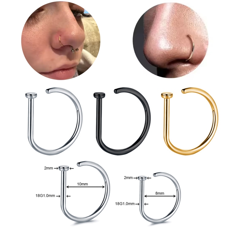 ห่วงจมูก ไม่ต้องเจาะ Nose Ring Without Hole D-Shaped Nose Ring Vacuum Plating - 1 ชิ้น