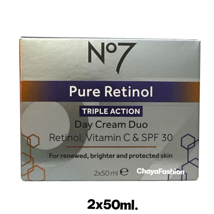*SALE* NO7 เพียว เรตินอล ทริปเปิ้ล แอคชั่น เดย์ ครีม ดูโอ้ เรตินอล,วิตามินซี แอนด์ SPF30 50มล.*เลือกด้านใน*