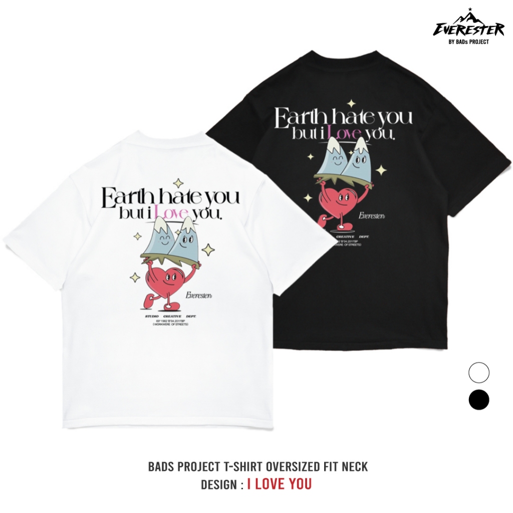 EVERESTER เสื้อยืดไซส์ใหญ่ผู้ชาย คอฟิต อก 56"-60" เสื้อยืด ลายหัวใจ Love เสื้อคนอ้วน สีดำ Bexp