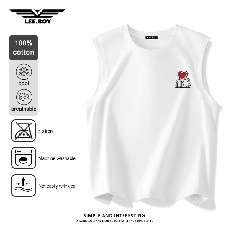 เสื้อกั๊ก ไม่หดตัว ผ้าฝ้าย100% สไตล์อเมริกันเรโทร แฟชั่นสำหรับผู้ชาย คอกลม แขนกุด ไม่หดตัว สกรีนมาใหม่ (พร้อมส่ง)