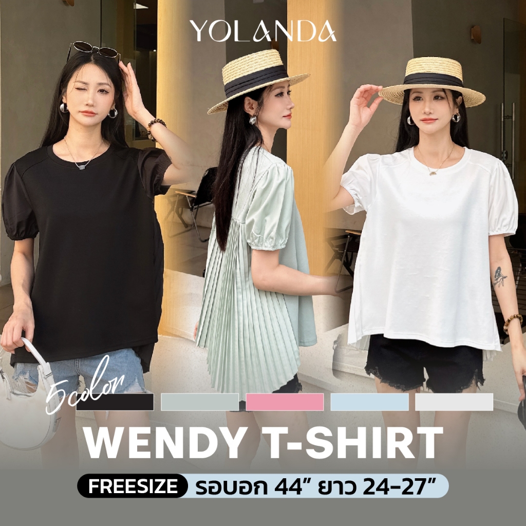 Yolanda เสื้อยืดแฟชั่น คอกลม แขนตุ๊กตาช่วงหัวไหล่ หลังอัดจีบพลีท Clothing คอตตอน นิ่ม ใส่สบาย สไตล์เกาหลี แมทง่าย 3880