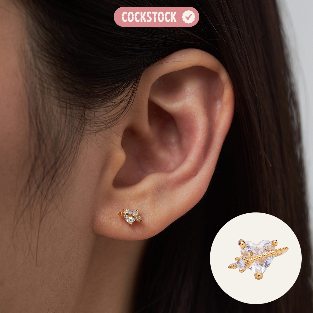 ต่างหูรูปหัวใจไขว้ประดับเพชร (ราคาต่อ 1 ชิ้น) BLINK CROSSED HEART EARRING (1PCS) COCKSTOCK