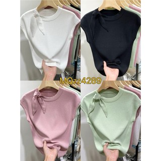 MQzz4289 *พร้อมส่ง* เสื้อถัก เสื้อไหมพรมคอกลม ทรงเข้ารูป ดีเทลโบว์ Freesize