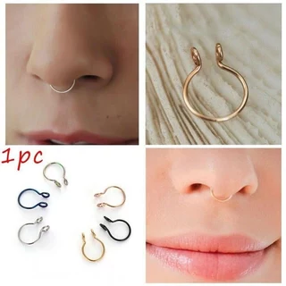 ห่วงจมูก ไม่ต้องเจาะ Fake Septum Medical Titanium Nose Ring Silver Gold Body Clip - 1 ชิ้น