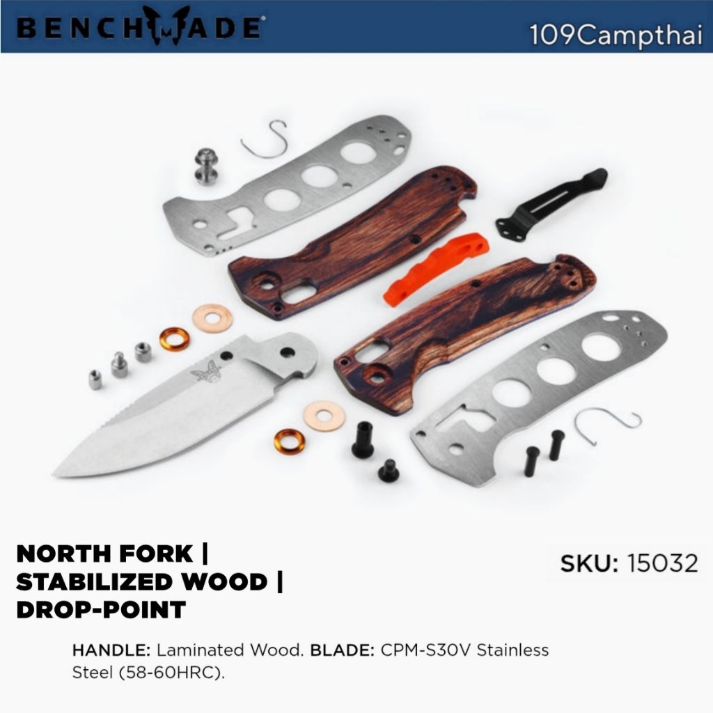 มีดพับ BENCHMADE แท้รุ่น North Fork Stabilized Wood, Drop-point CPM-S30V Stainless Steel (58-60HRC). Oregon USA. - รูปที่ 3
