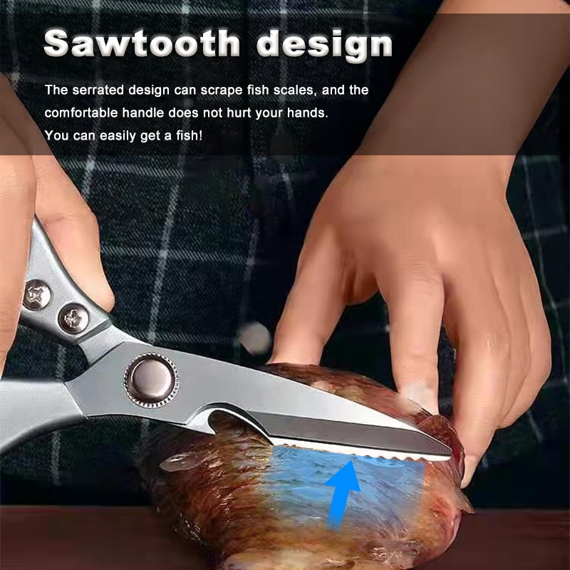 กรรไกรสแตนเลส SK5 กรรไกรตัดเนื้อตัดอาหาร กรรไกรครัว อุปกรณ์ทำอาหาร Kitchen ใช้สำหรับตัดอาหาร ตัดกระดูก และ ปลา ใช้งานได้ - รูปที่ 4