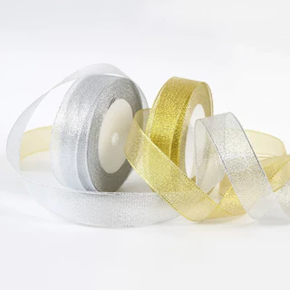 ริบบิ้นเนื้อทราย สีทอง สีเงิน ยาว 25หลา ริบบิ้นผ้า ริ้บบิ้นทำโบว์ ตกแต่ง DIY พร้อมส่งจากไทย