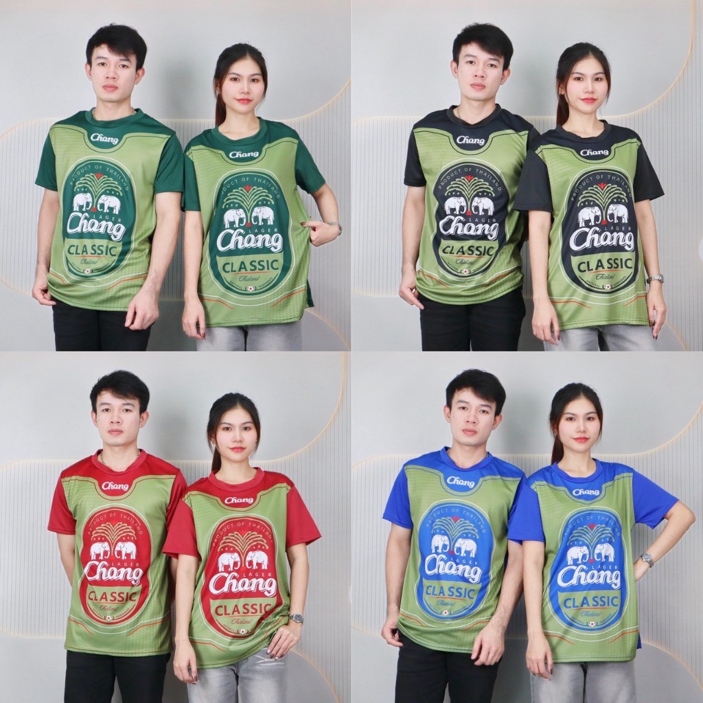เสื้อคอกลม แขนสั้น m-3xl เสื้อบอลลำลอง แต่งสีทูโทน พิมพ์ลายช้างไทย ผ้าไมโคร เนื้อผ้านิ่ม ใส่ได้ทั้งชายและหญิง t2511#