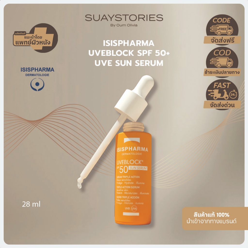 [สินค้าแท้ 100% ส่งด่วน] ISISPHARMA UVEBLOCK SUN SERUM SPF50+ กันแดด ลดฝ้า กระ ชะลอวัย สร้างคอลลาเจน เนื้อเซรั่ม ของแท้