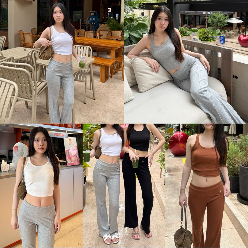 gigi set - กางเกงมี 5 สีพร้อมทั้งชุด กางเกงพับเอวขากระดิ่ง เสื้อกล้ามจั้มเอว
