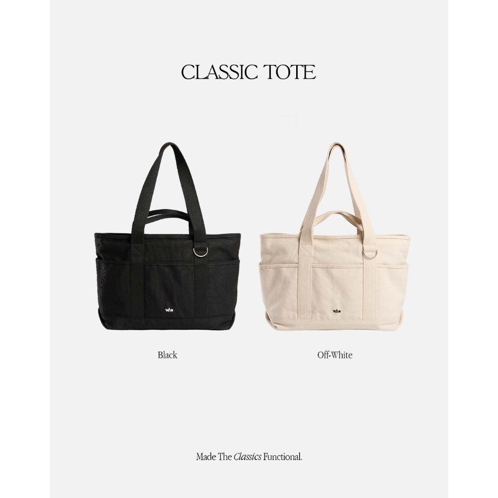 WHISPERWHITE - CLASSIC TOTE กระเป๋าผ้าแคนวาส ซับในไนลอน ใส่โน๊ตบุ๊ค และแลปท็อป 15 นิ้วได้