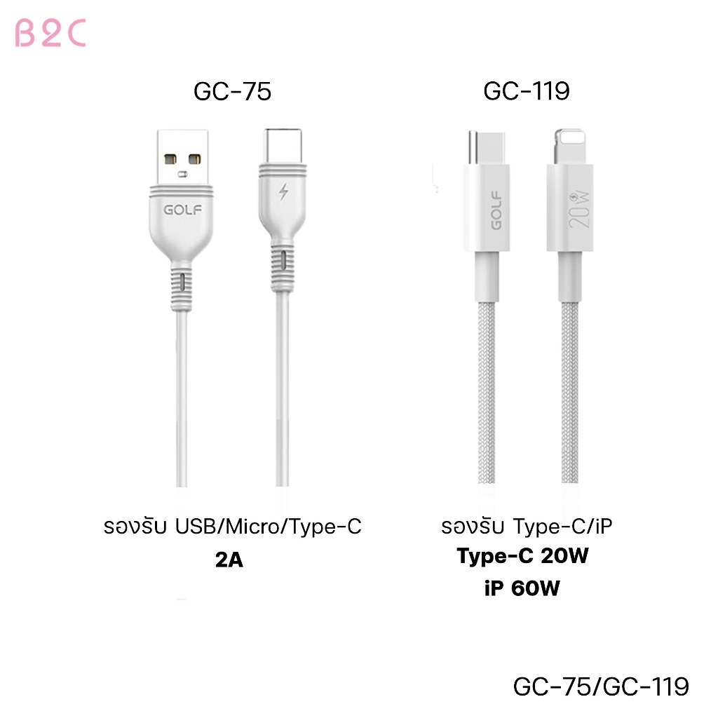 GOLF GC-75 2A GC-119 PD20W PD60W สายชาร์จสำหรับ ios Type-cและMicro ความยาว1เมตร