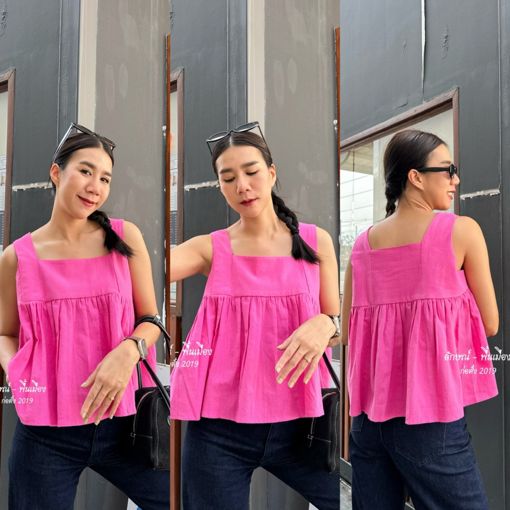 ลักษณ์-พื้นเมือง เสื้อสายเดี่ยว ชายระบาย ผ้าฝ้ายเนื้อนุ่ม
