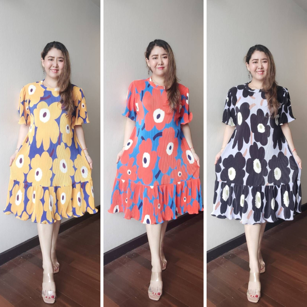 ชุดเดรสอัดพลีท เดรสทรงสวย ลายใหม่