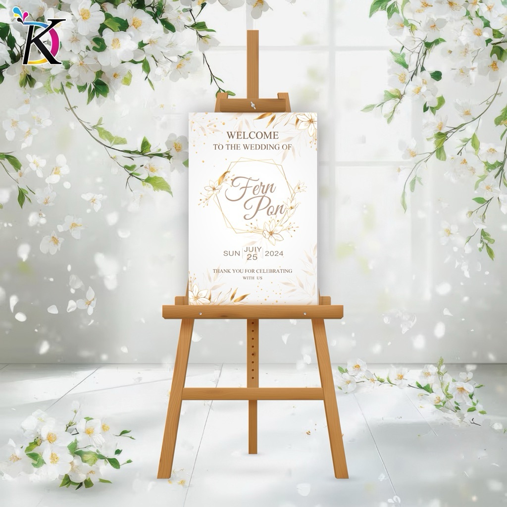 ป้ายWelcome ขนาด 60x40 cm ป้ายต้อนรับแขกหน้างาน ป้ายงานแต่ง