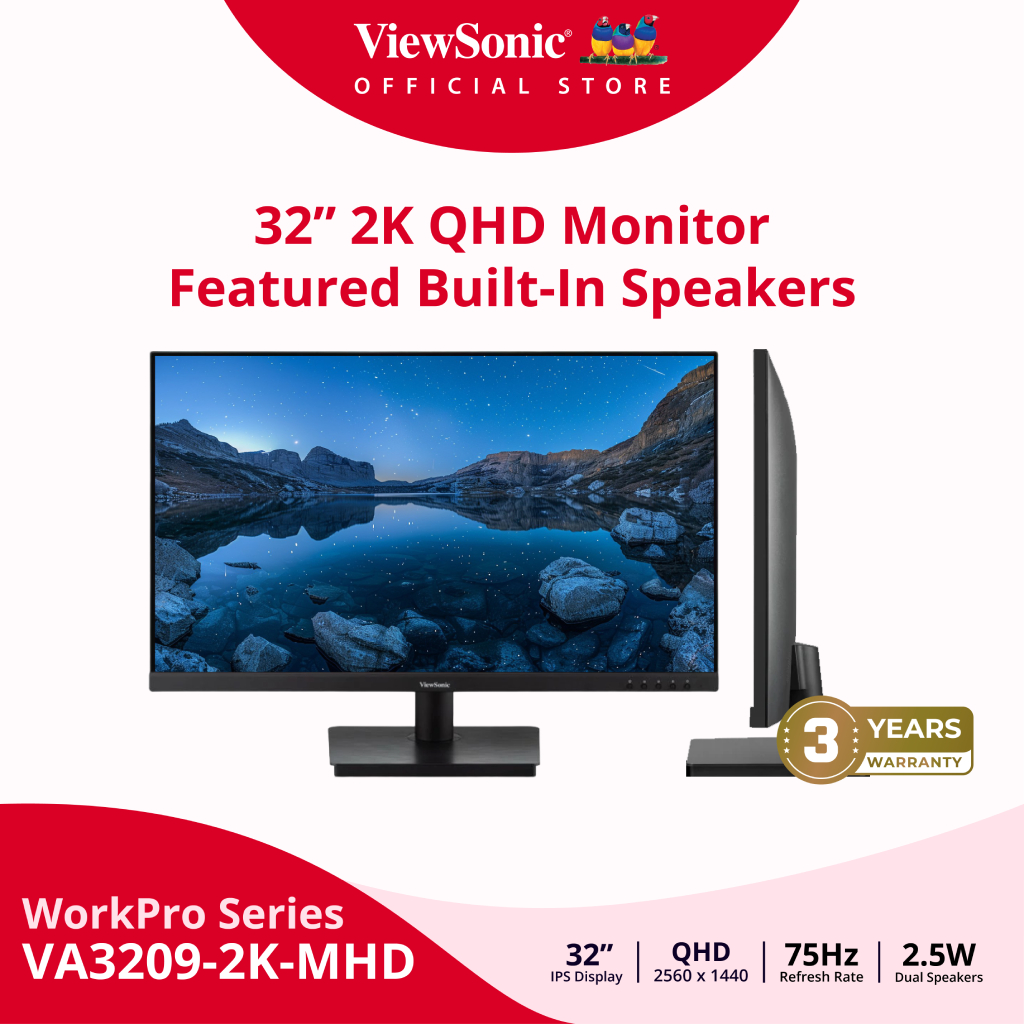 ViewSonic VA3209 2K MHD 32" 2K QHD IPS / 75Hz /  4ms Featured Built-In Speakers (จอมอนิเตอร์)
