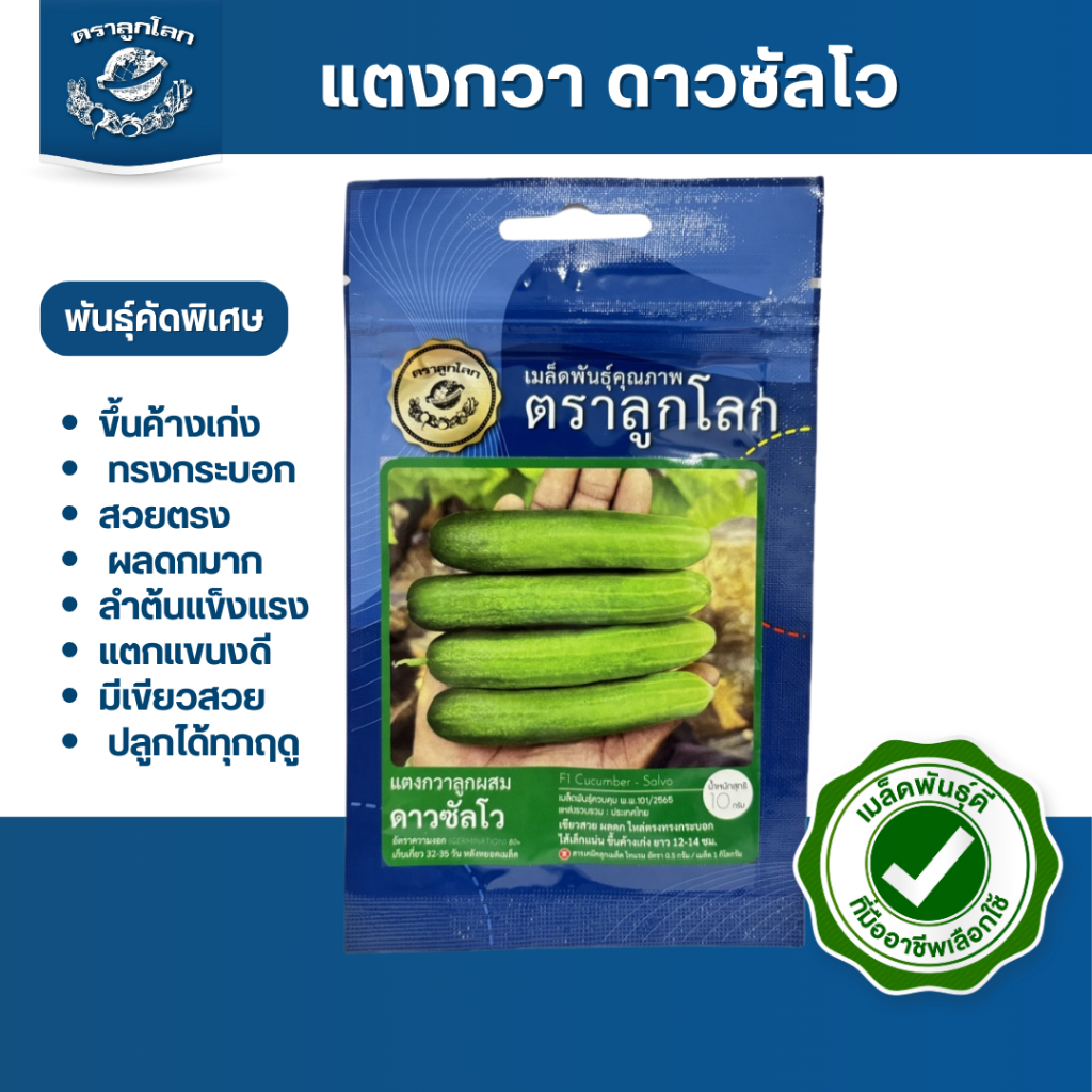 ตราลูกโลก เมล็ดแตงกวา ดาวซัลโวขนาด10กรัม Cucumber เมล็ดพันธุ์ผัก ผักสวนครัว ผักซอง