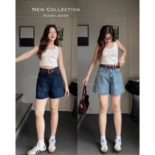 punny jeans กางเกงยีนส์ผู้หญิงเอวสูงขาสั้นผ้าไม่ยืดมีไซส์ใหญ…