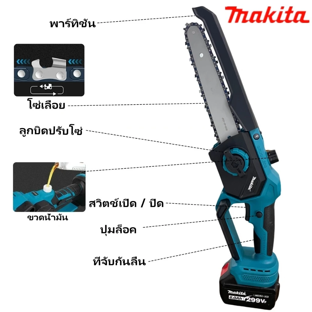 เลื่อยโซ่ไร้สาย Cordless 8 นิ้ว 3000W มอเตอร์ไร้แปรง thumbnail 8