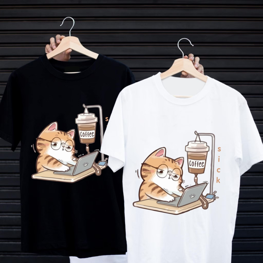 เสื้อยืดสกรีนลาย " CAT SICK " เสื้อยืดผ้า MICRO POLYESTER 100% เสื้อยืดผ้าไมโครโพลีเอสเตอร์ 100%