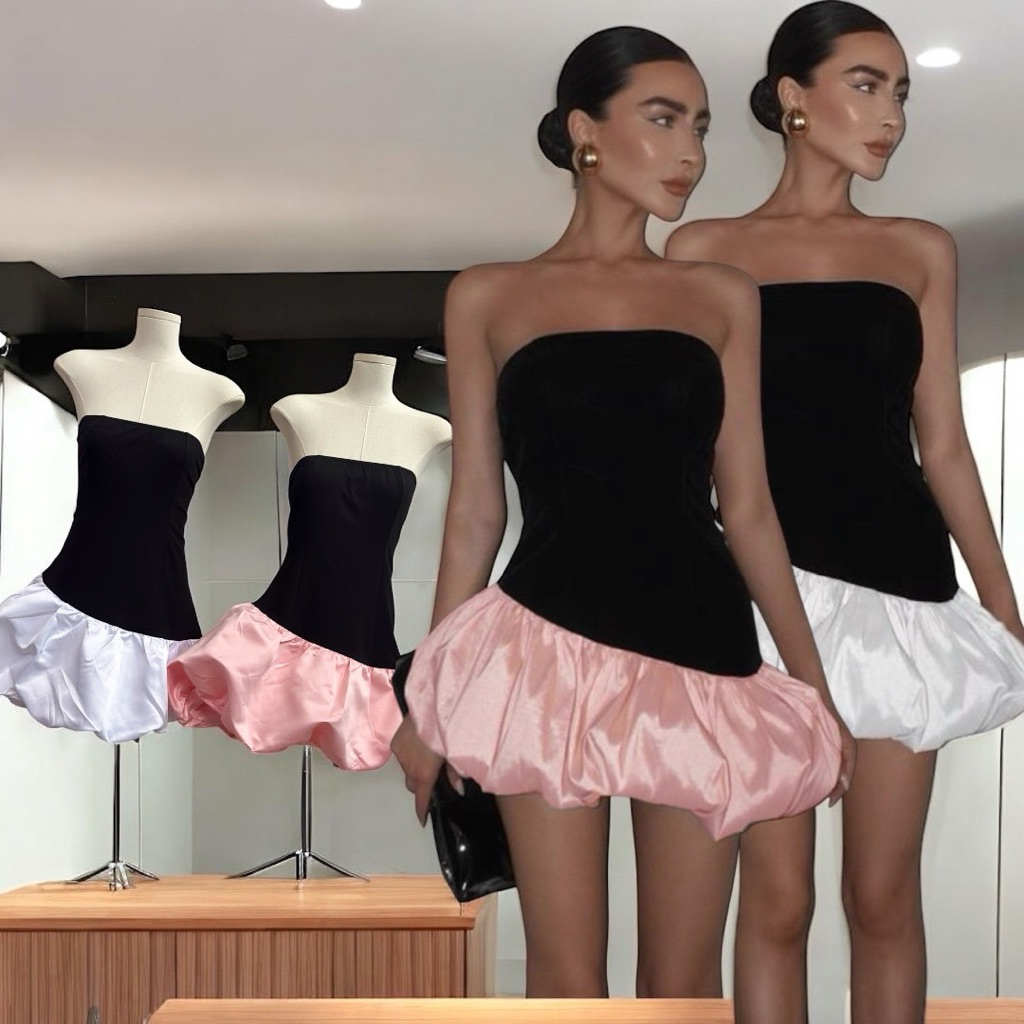 งานเดรสนำเข้า เกาะอกทรงสวยหรู บอลลูนบอลใจ ซิปข้างยาวด้านบนสีดำผ้าเทพอย่างดี