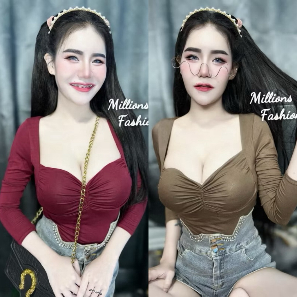 🎊mnv_shop🎊 Bodysuit แขนยาวเปิดอกดูมๆเสริมฟองน้ำในตัว ใส่แล้วคือแพงมากกก ใส่เข้ารูปแบบปังๆ🌶👗แช่บมากค่ารุ่นนี้สาวๆควรมี