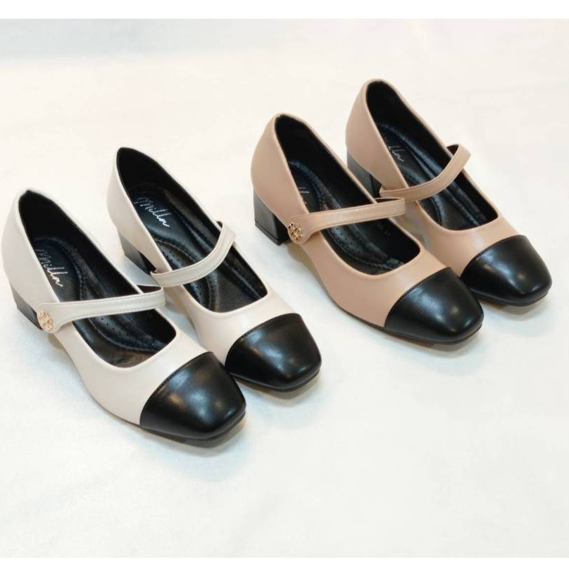 ใหม่อีกแล้วกับรองเท้าแมรรี่เจน ส้นสูง 1.5 นิ้ว วัสดุเป็นพื้นยาง และส้นยางอย่างดี ไม่ลื่น