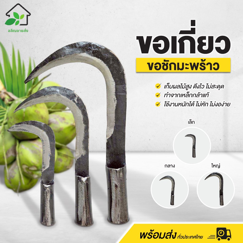 ขอเกี่ยว ขอชักมะพร้าว ทำจากเหล็กกล้าอย่างดี 100% ใช้สำหรับทำเกษตร แข็งแรง ทนทาน พร้อมส่ง