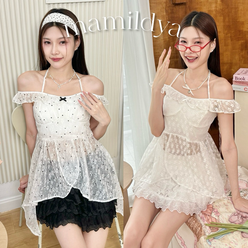 หน้าอกผ้า2ชั้น🌟Mamildya.shop🌟 เสื้อสายเดี่ยวปาดไหล่ /B1-2 /ST-พาดไหล่⚫