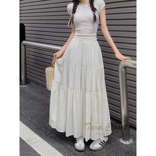 IT104 TARA SKIRT กระโปรงยาว เอวสูง ทรงบอลลูน แต่งระบาย 3 ชั้น สม็อครอบเอว ผ้าไหมอิตาลี ผ้าดี ใส่สบาย ความยาวเต็ม ไม่เต่อ